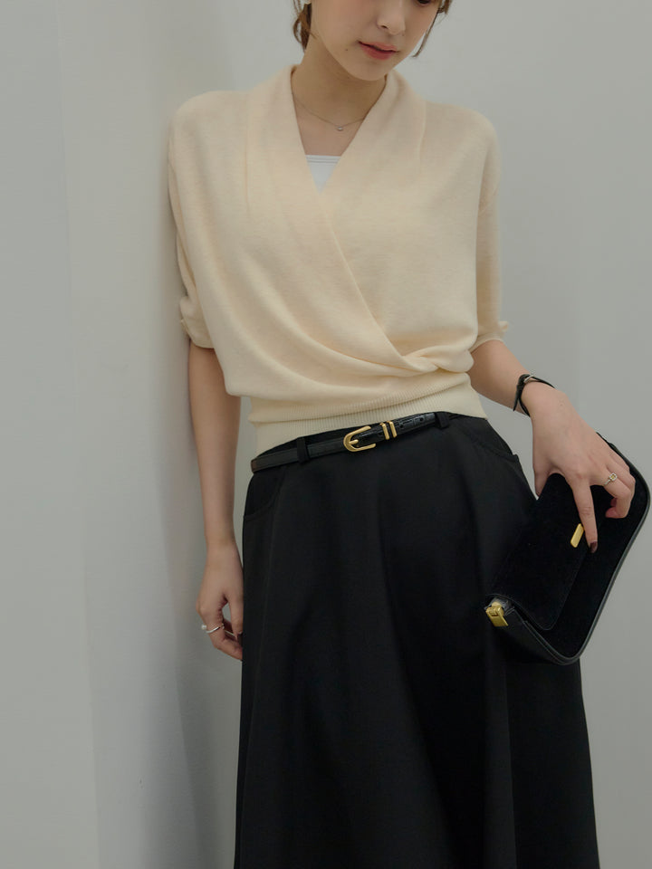 フロントクロスデザインニットトップス