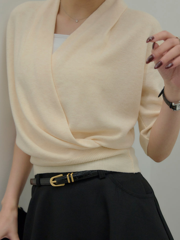 フロントクロスデザインニットトップス