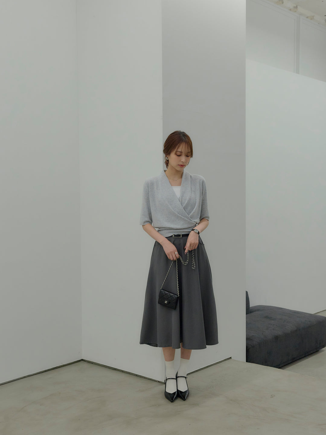 フロントクロスデザインニットトップス