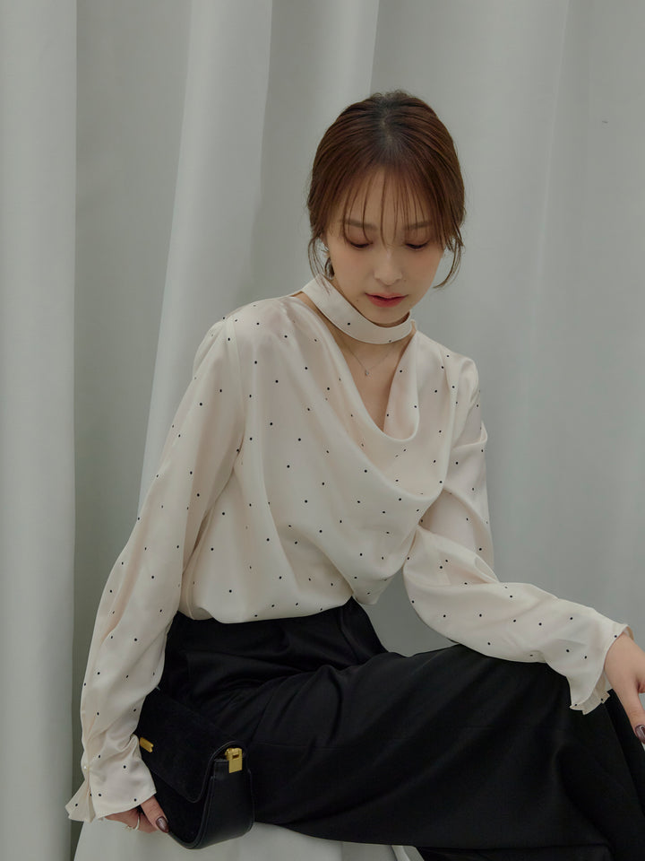 ドットパターンサテンブラウス