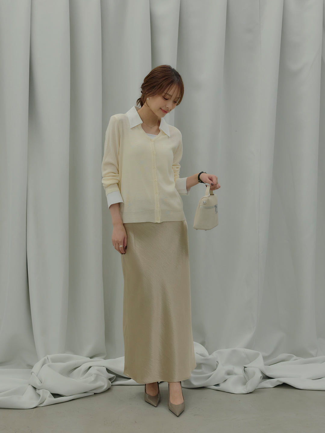 襟付きポロニットカーディガン