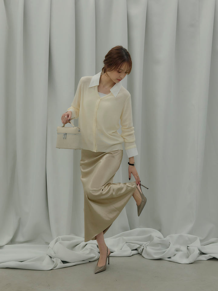 襟付きポロニットカーディガン