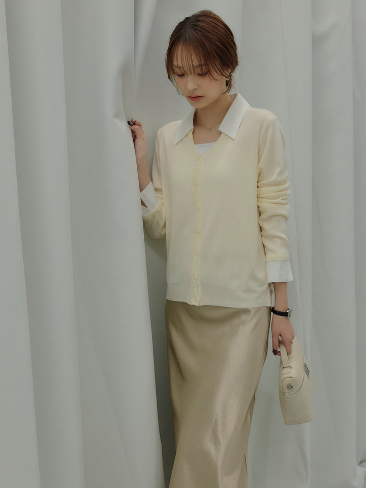 襟付きポロニットカーディガン