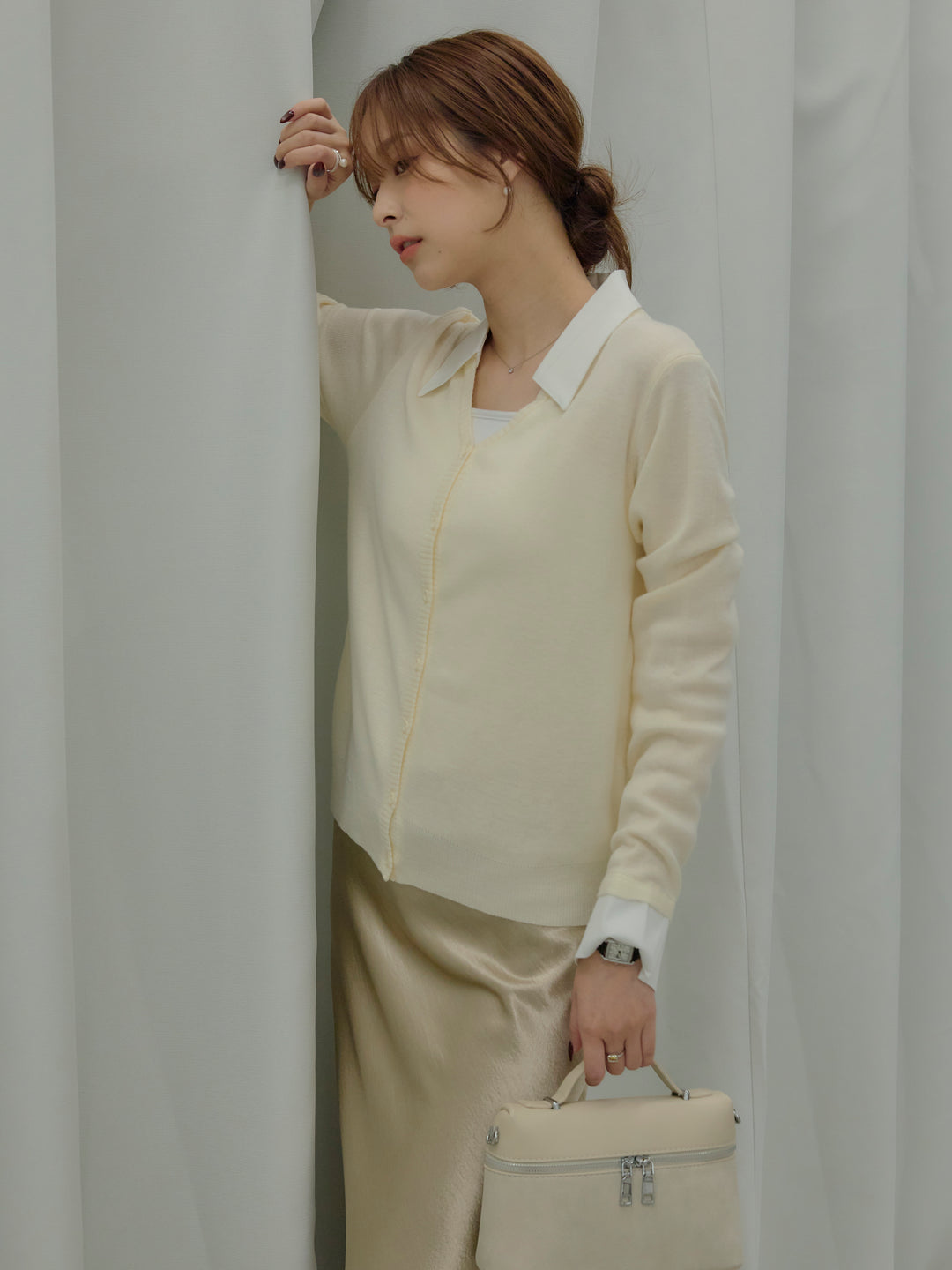 襟付きポロニットカーディガン