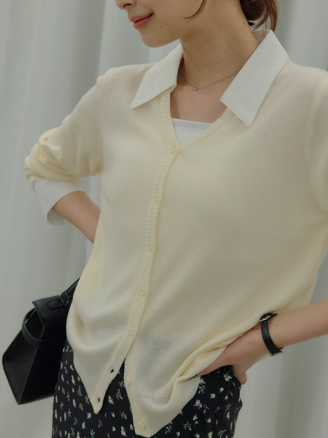 襟付きポロニットカーディガン