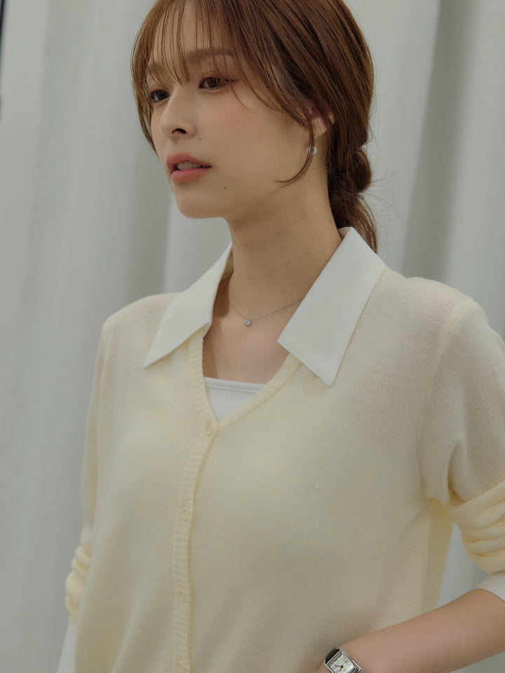 襟付きポロニットカーディガン