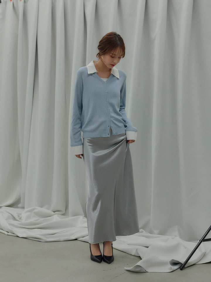 襟付きポロニットカーディガン