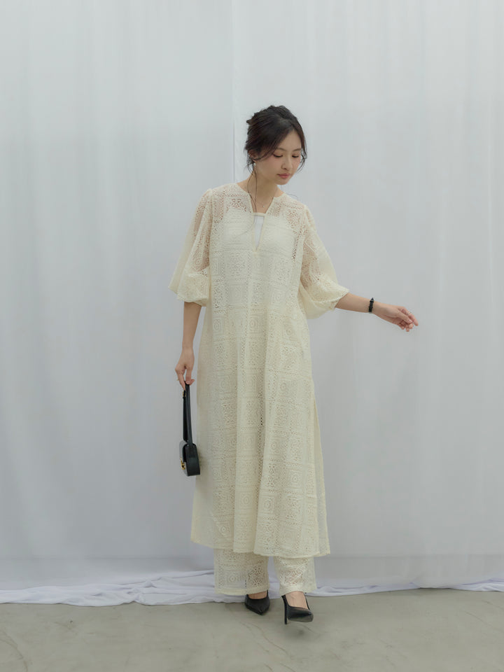 ブロックレースストレートパンツ