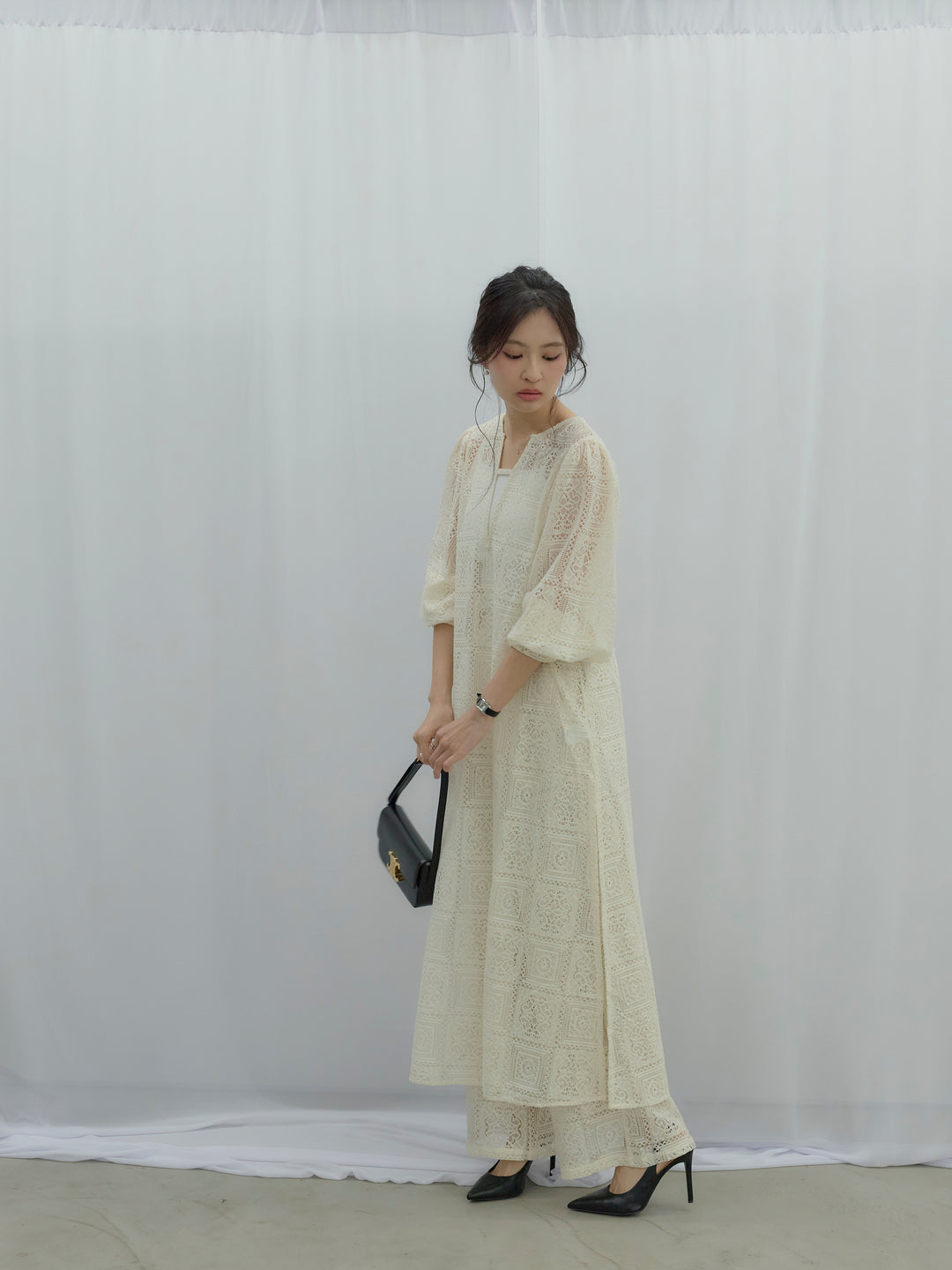 ブロックレースストレートパンツ