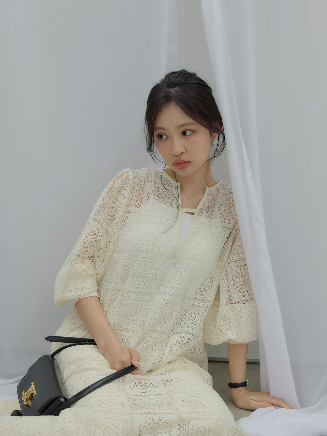 ブロックレースストレートパンツ