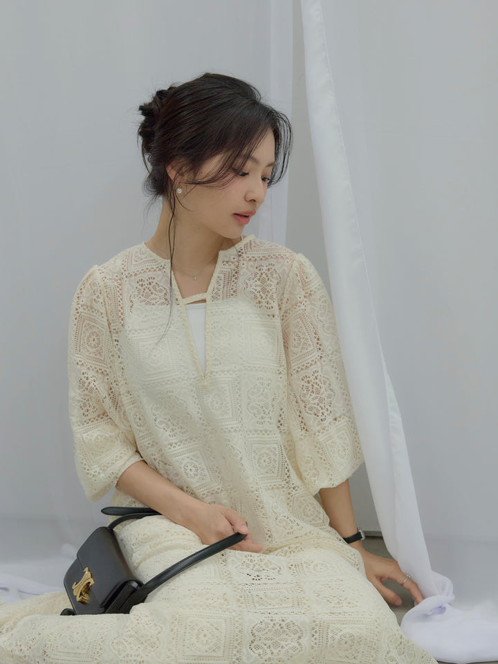 ブロックレースストレートパンツ