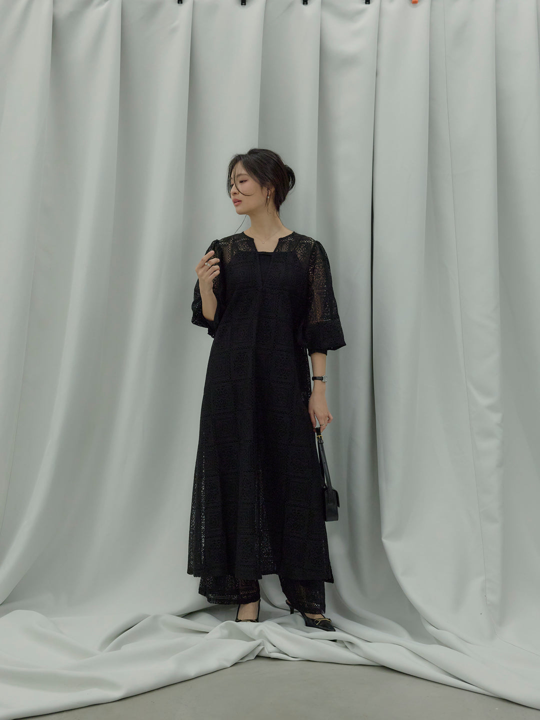 ブロックレースストレートパンツ