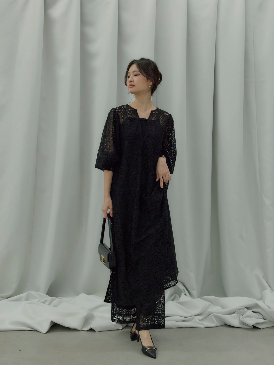 ブロックレースストレートパンツ