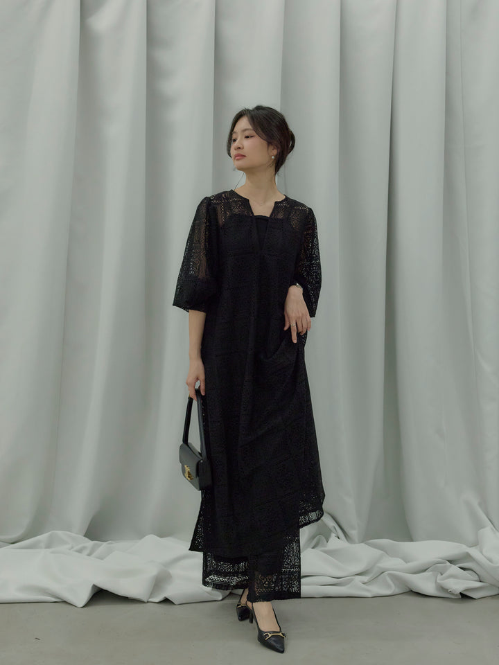 ブロックレースストレートパンツ