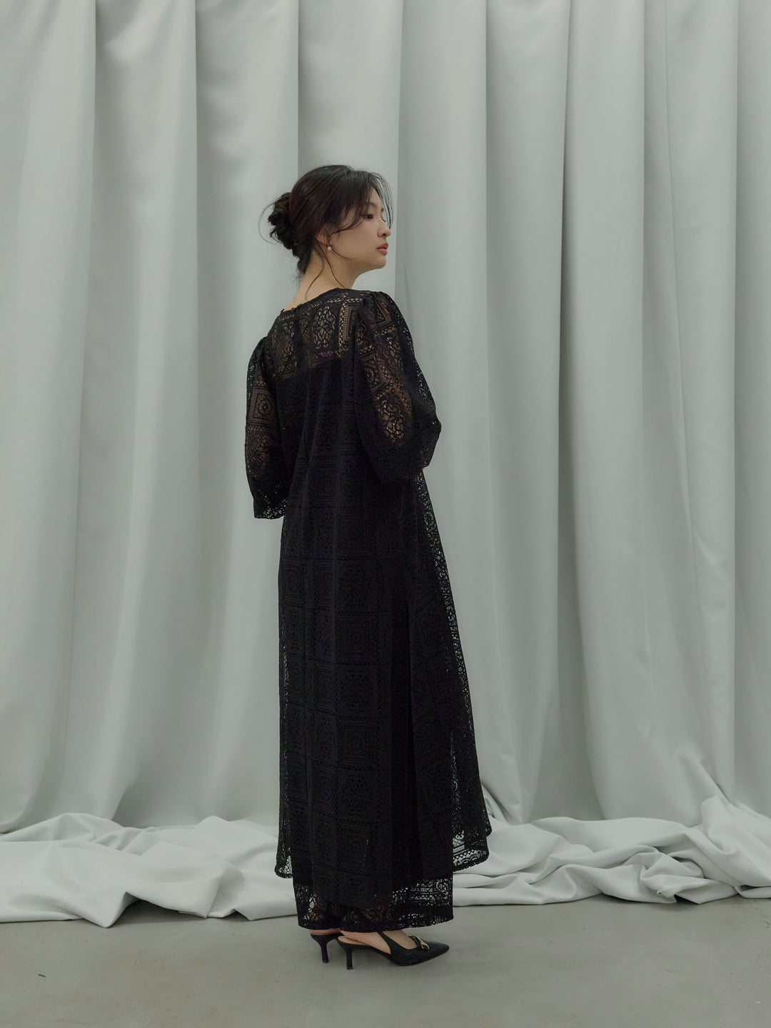 ブロックレースサイドスリットワンピース