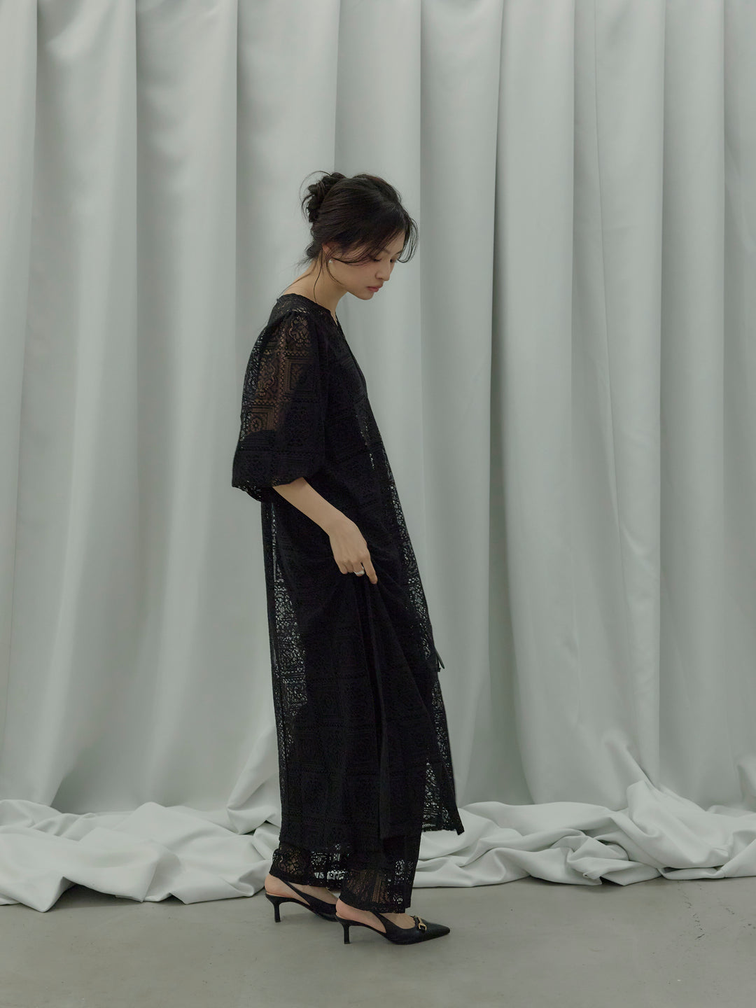 ブロックレースストレートパンツ