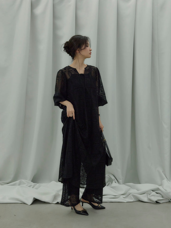 ブロックレースストレートパンツ