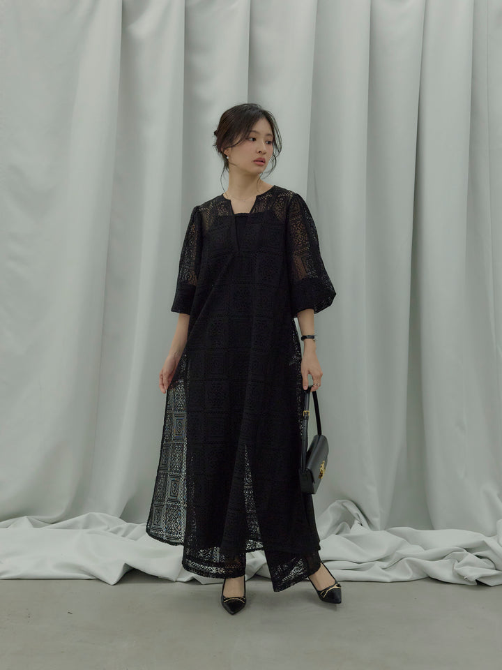 ブロックレースストレートパンツ