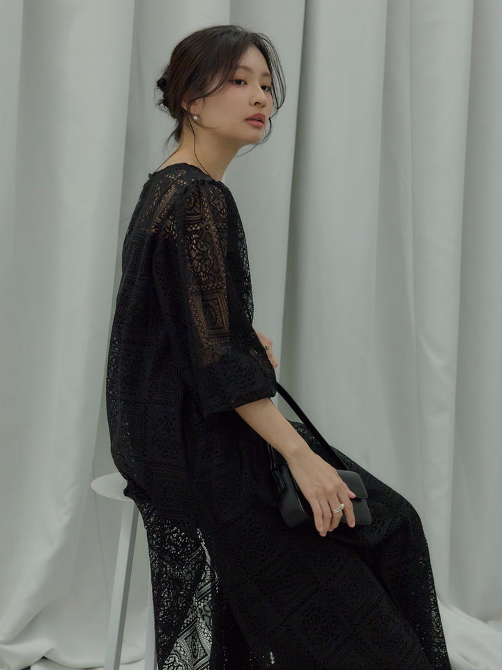 ブロックレースストレートパンツ