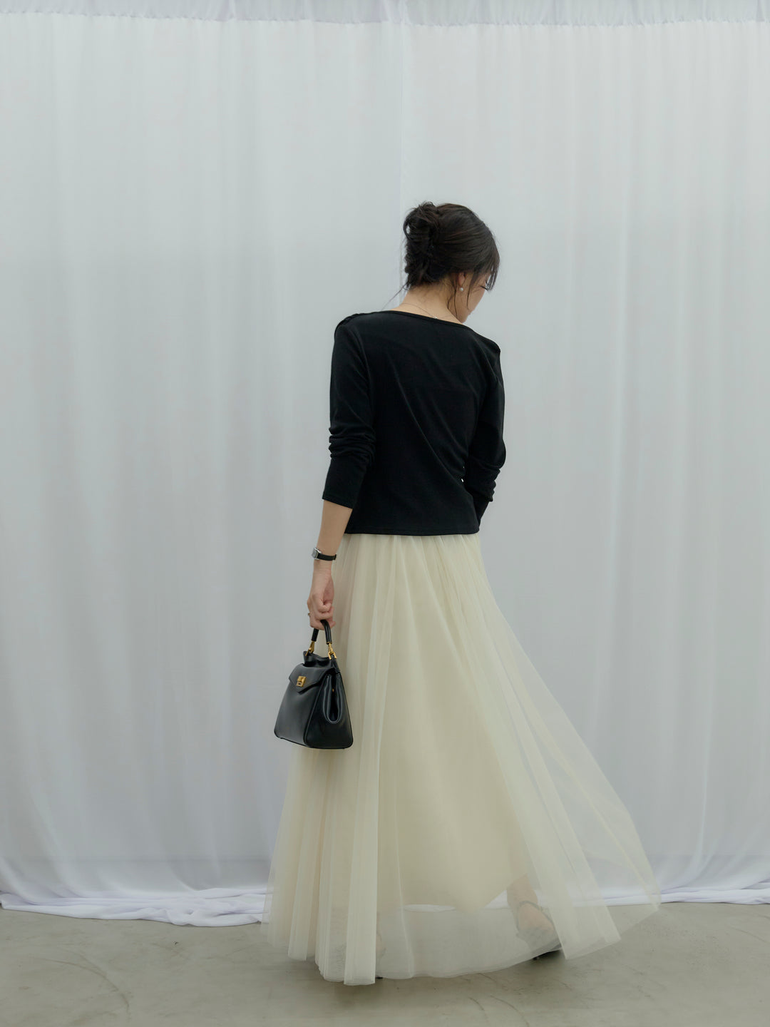 【SET】ドレープデザインカットソー+ボリュームチュールスカート(2set)