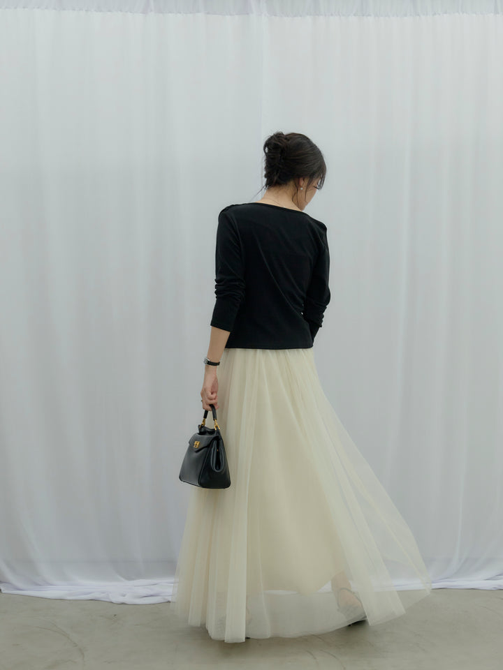 【SET】ドレープデザインカットソー+ボリュームチュールスカート(2set)