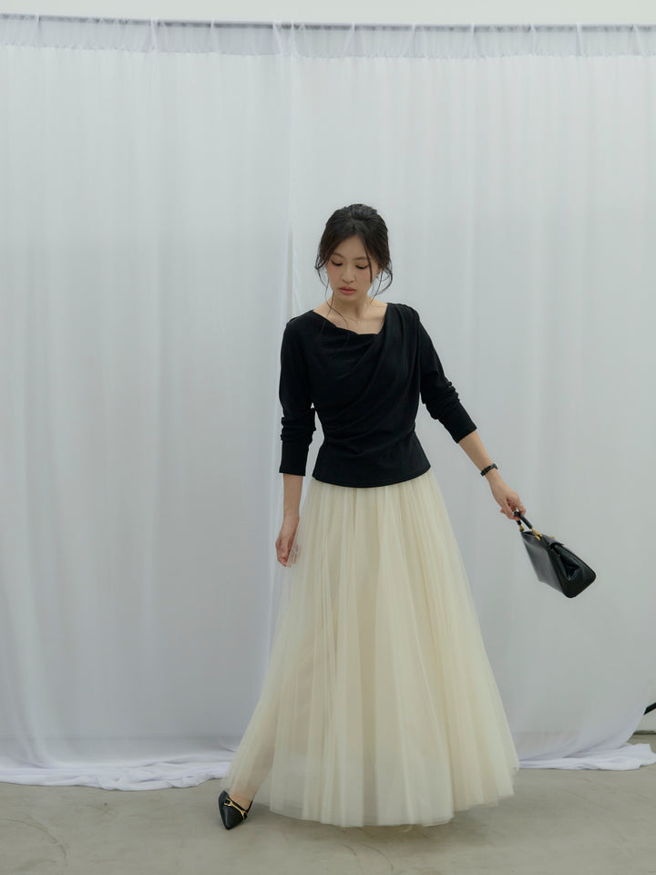 【SET】ドレープデザインカットソー+ボリュームチュールスカート(2set)