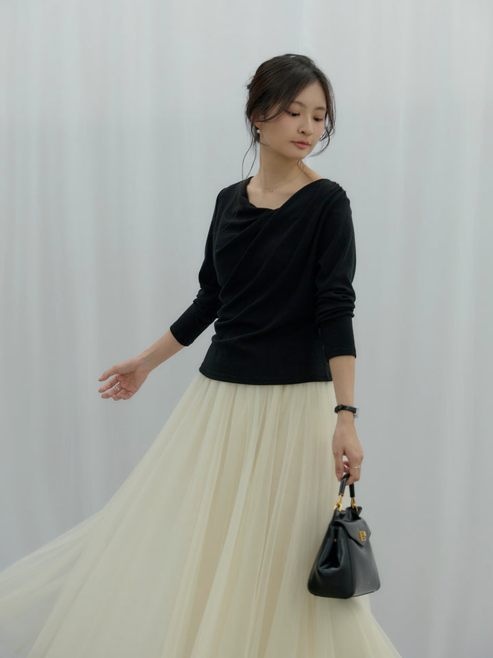 【SET】ドレープデザインカットソー+ボリュームチュールスカート(2set)