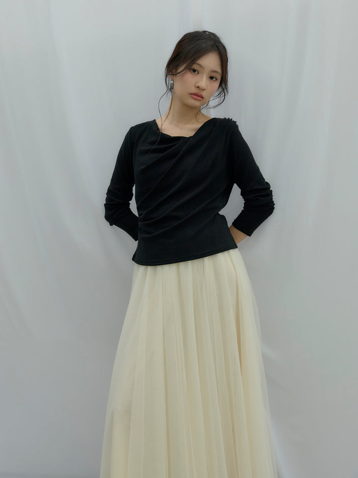 【SET】ドレープデザインカットソー+ボリュームチュールスカート(2set)