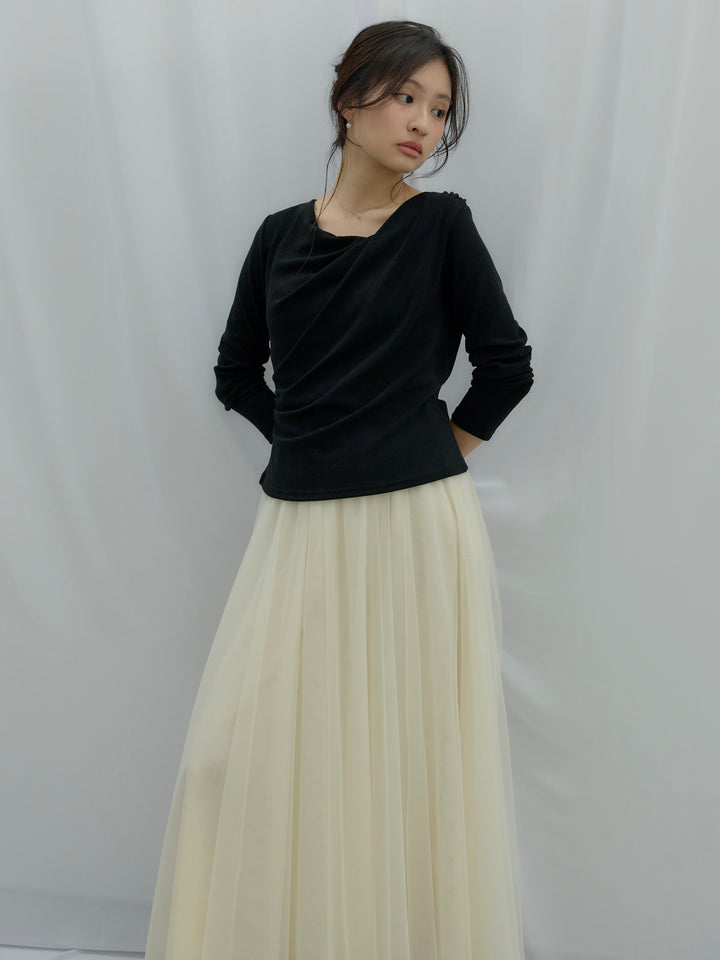 【SET】ドレープデザインカットソー+ボリュームチュールスカート(2set)