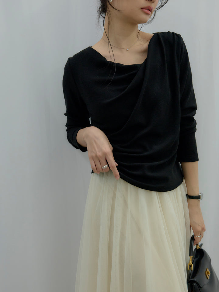 【SET】ドレープデザインカットソー+ボリュームチュールスカート(2set)