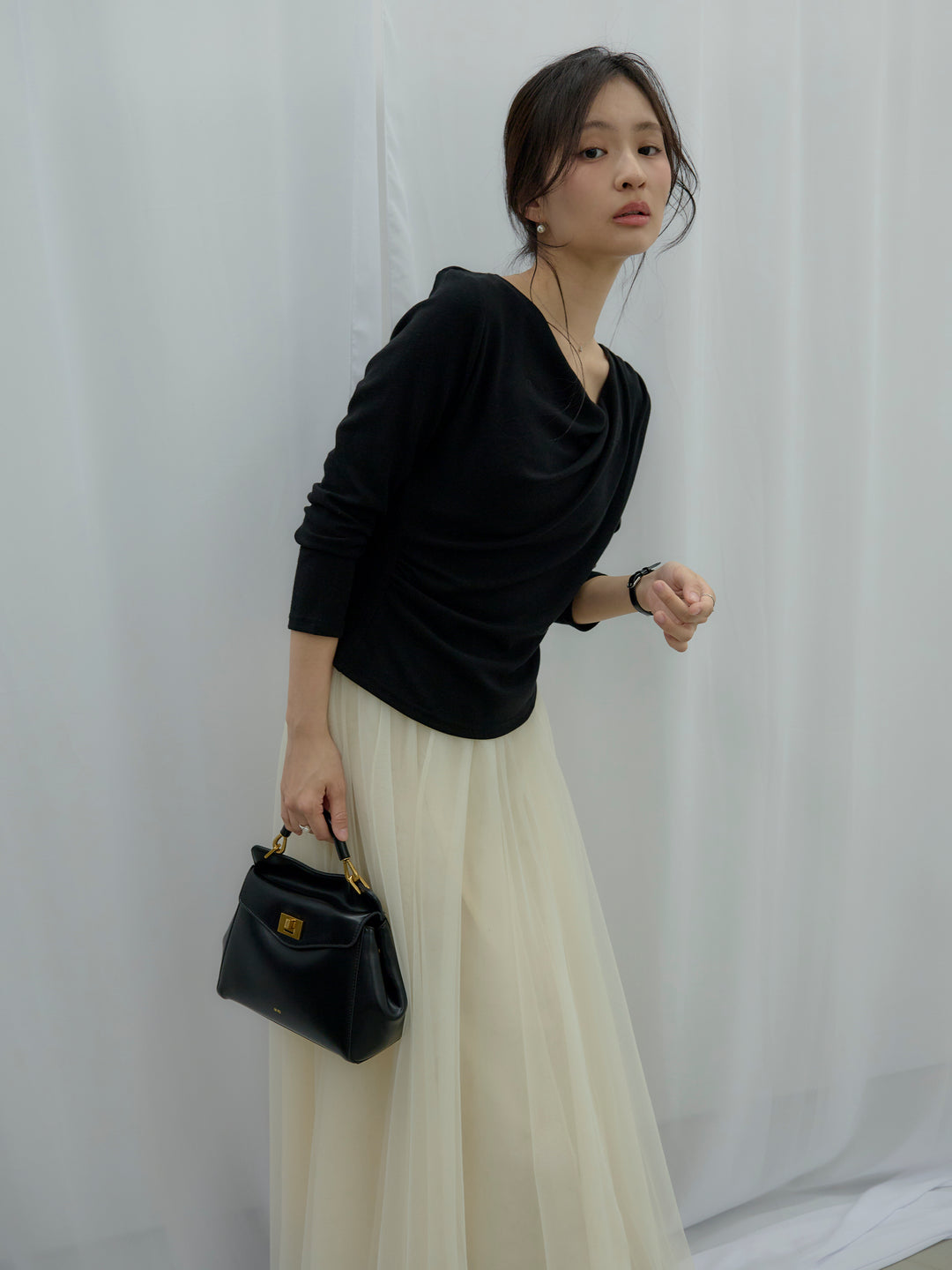 【SET】ドレープデザインカットソー+ボリュームチュールスカート(2set)