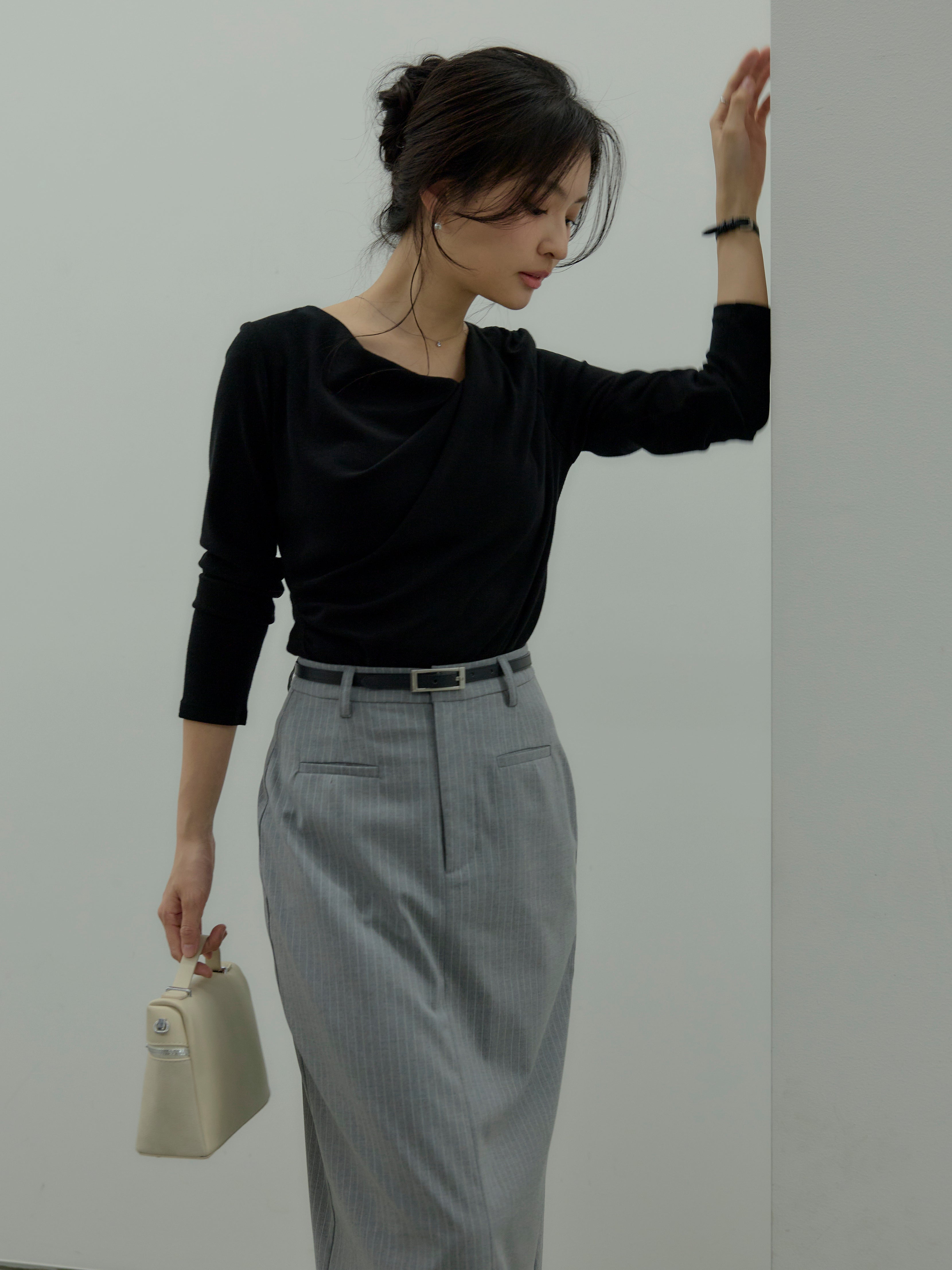 nairoナイロ【SET】ドレープデザインカットソー+ストライプペンシルスカート nairoナイロ【SET】ドレープデザインカットソー+ストライプペンシル