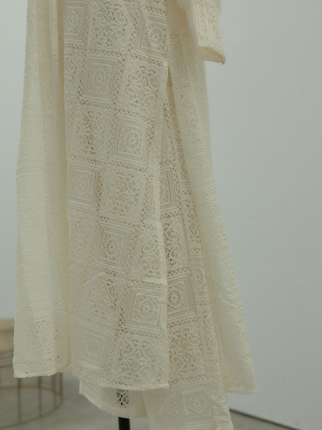 ブロックレースサイドスリットワンピース