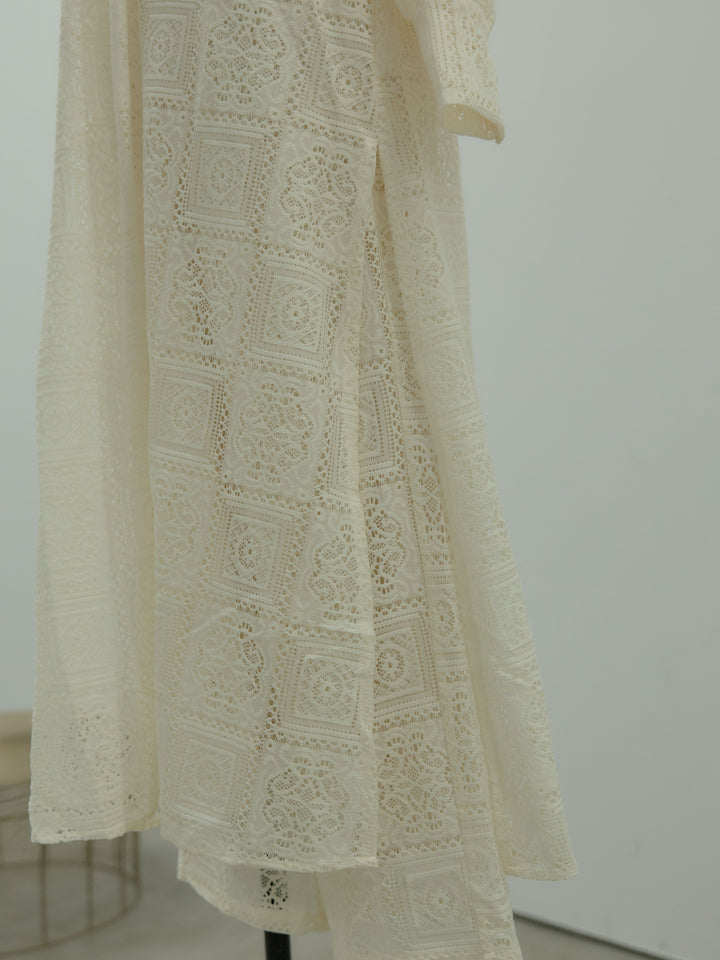 ブロックレースサイドスリットワンピース