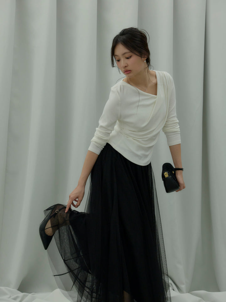 【SET】ドレープデザインカットソー+ボリュームチュールスカート(2set)