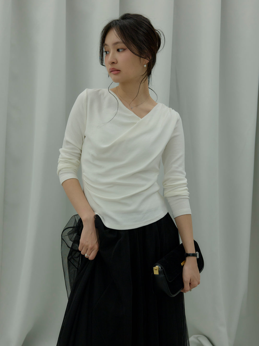 【SET】ドレープデザインカットソー+ボリュームチュールスカート(2set)