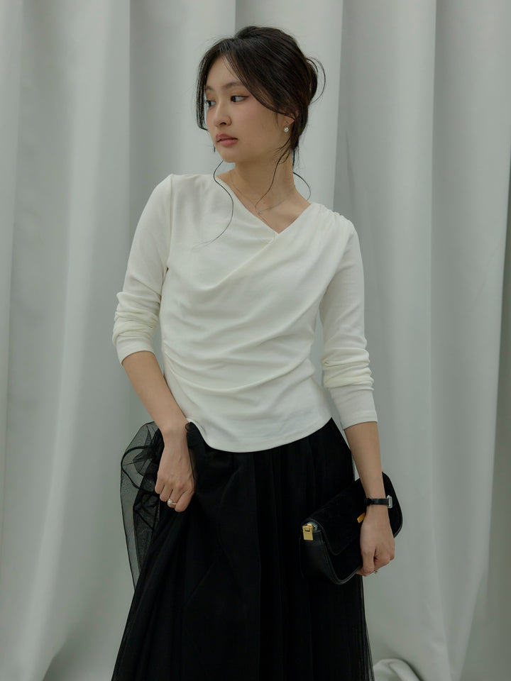 【SET】ドレープデザインカットソー+ボリュームチュールスカート(2set)