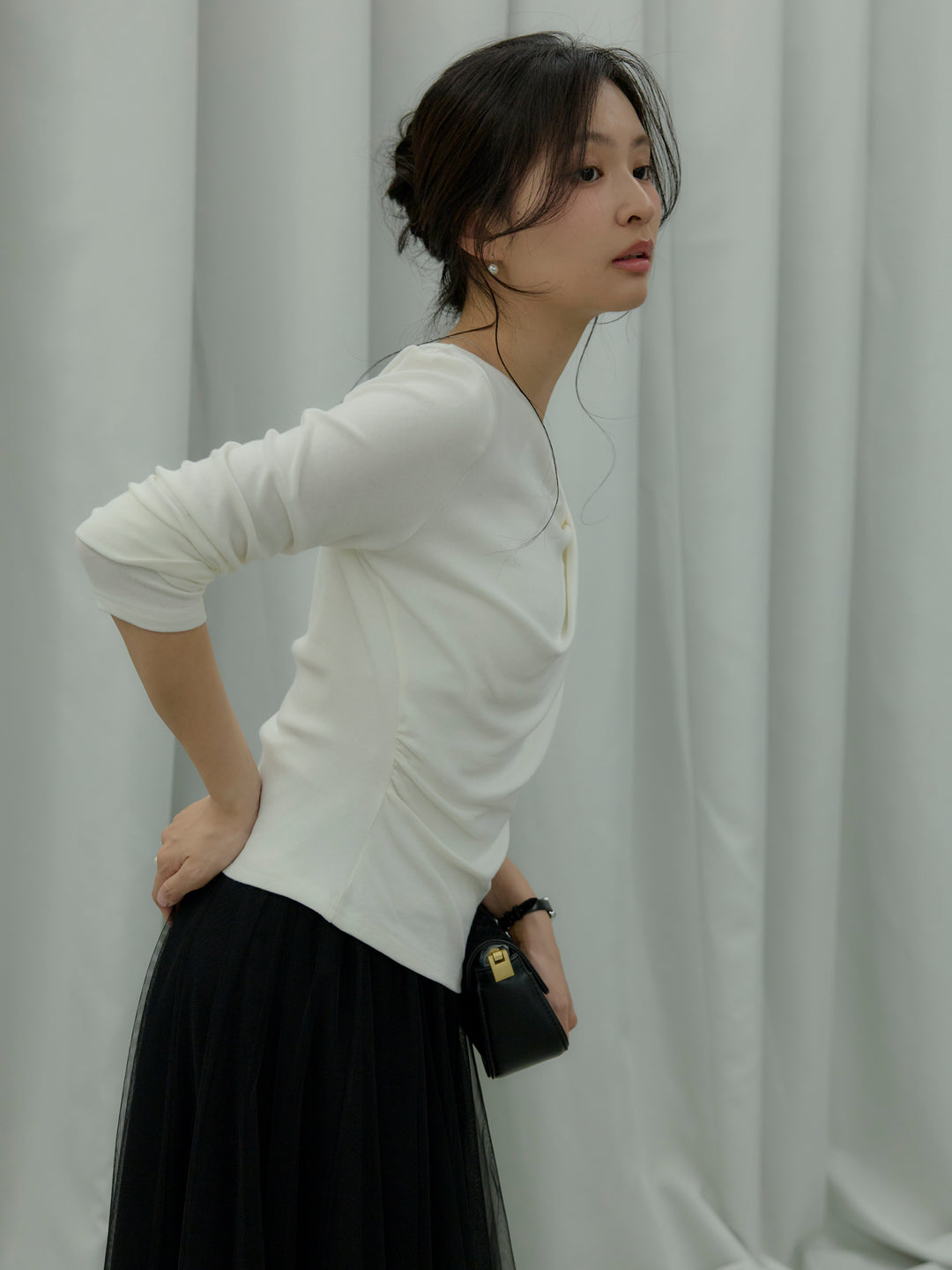 【SET】ドレープデザインカットソー+ボリュームチュールスカート(2set)