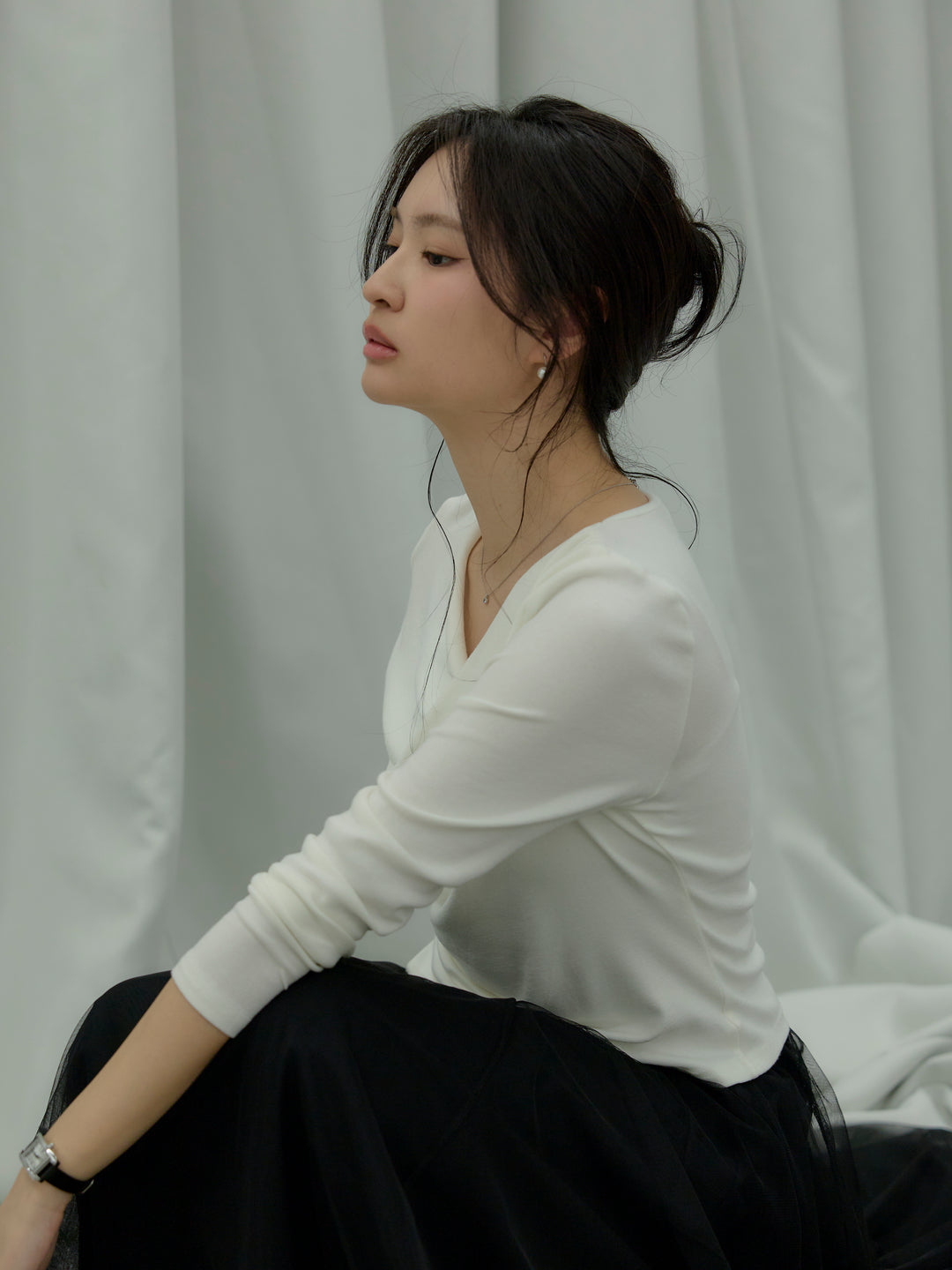 【SET】ドレープデザインカットソー+ボリュームチュールスカート(2set)