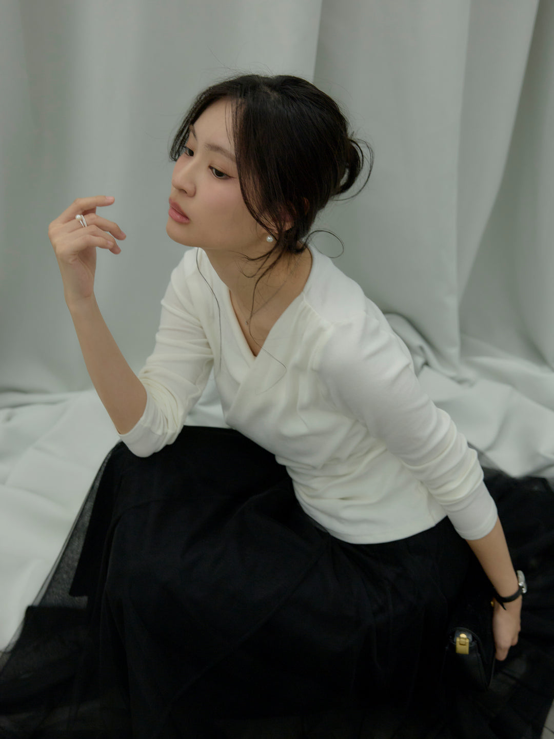 【SET】ドレープデザインカットソー+ボリュームチュールスカート(2set)