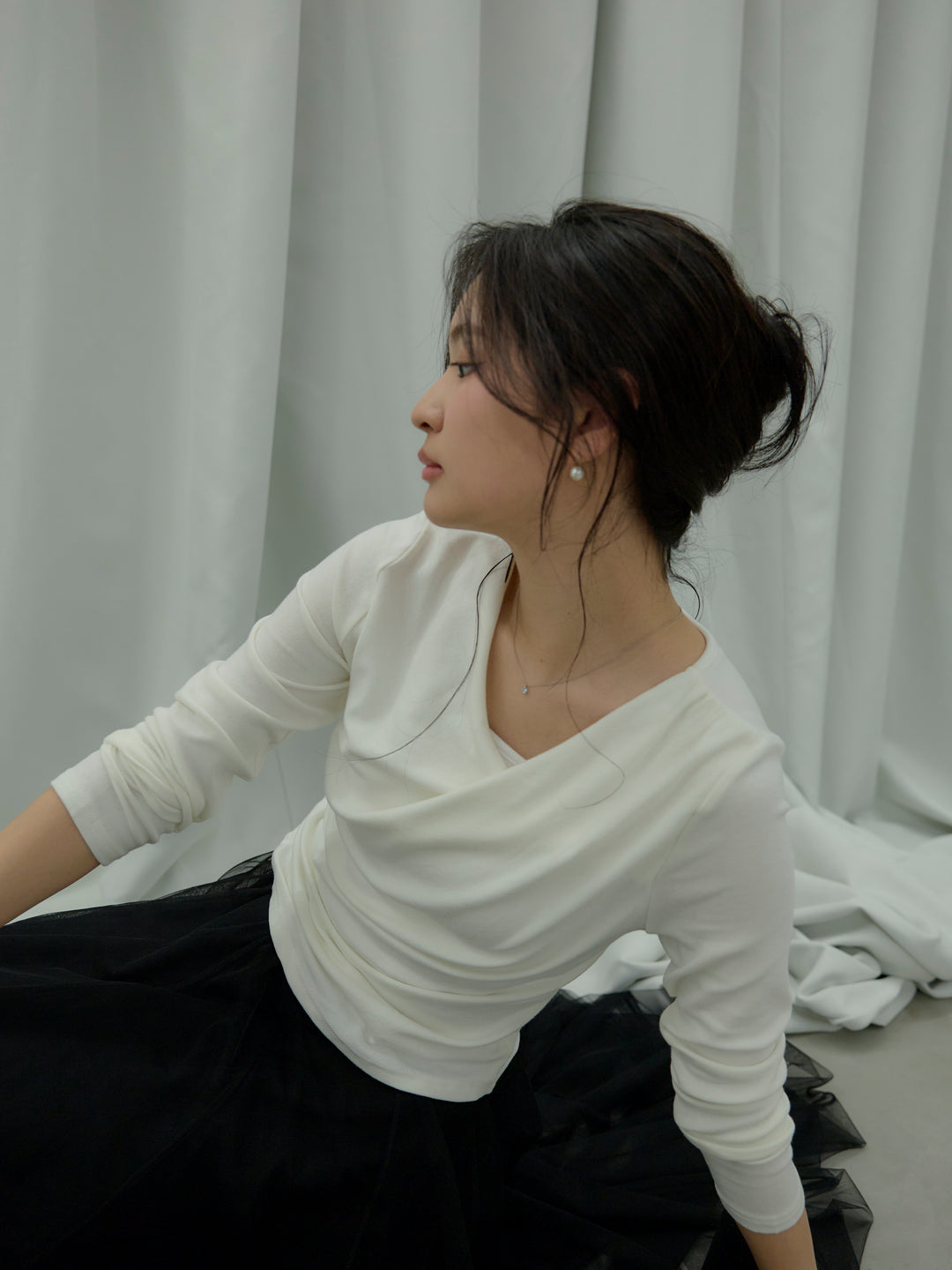 【SET】ドレープデザインカットソー+ボリュームチュールスカート(2set)