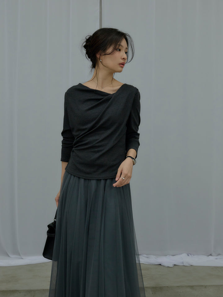 【SET】ドレープデザインカットソー+ボリュームチュールスカート(2set)