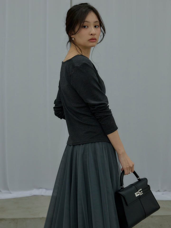 【SET】ドレープデザインカットソー+ボリュームチュールスカート(2set)