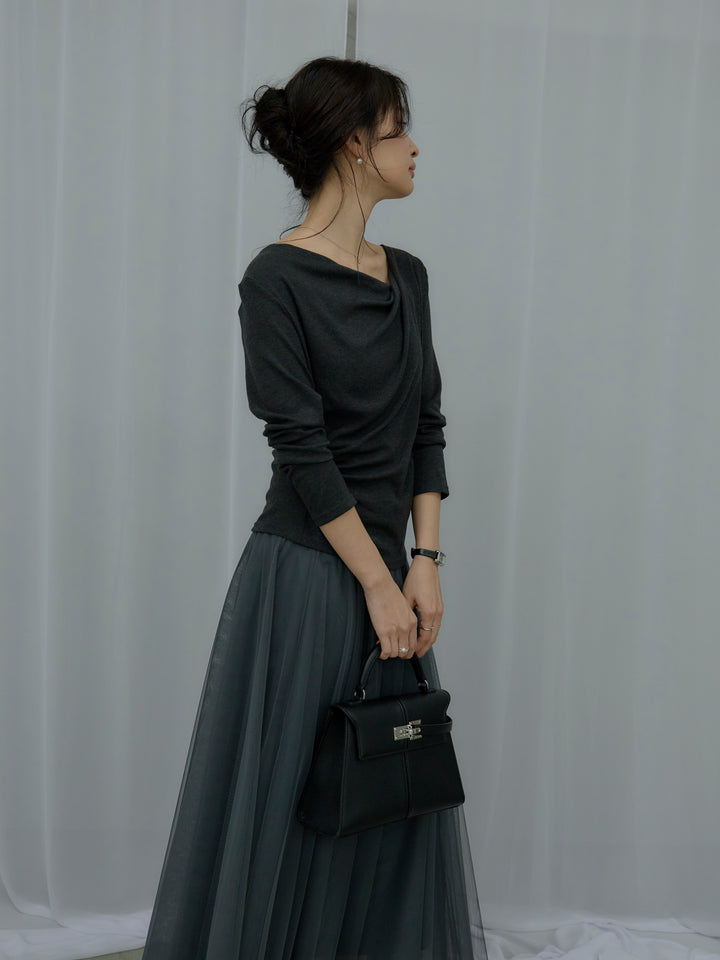 【SET】ドレープデザインカットソー+ボリュームチュールスカート(2set)