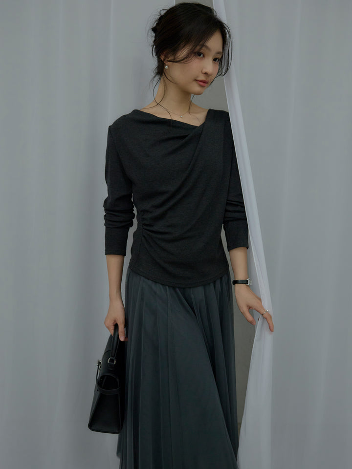 【SET】ドレープデザインカットソー+ボリュームチュールスカート(2set)