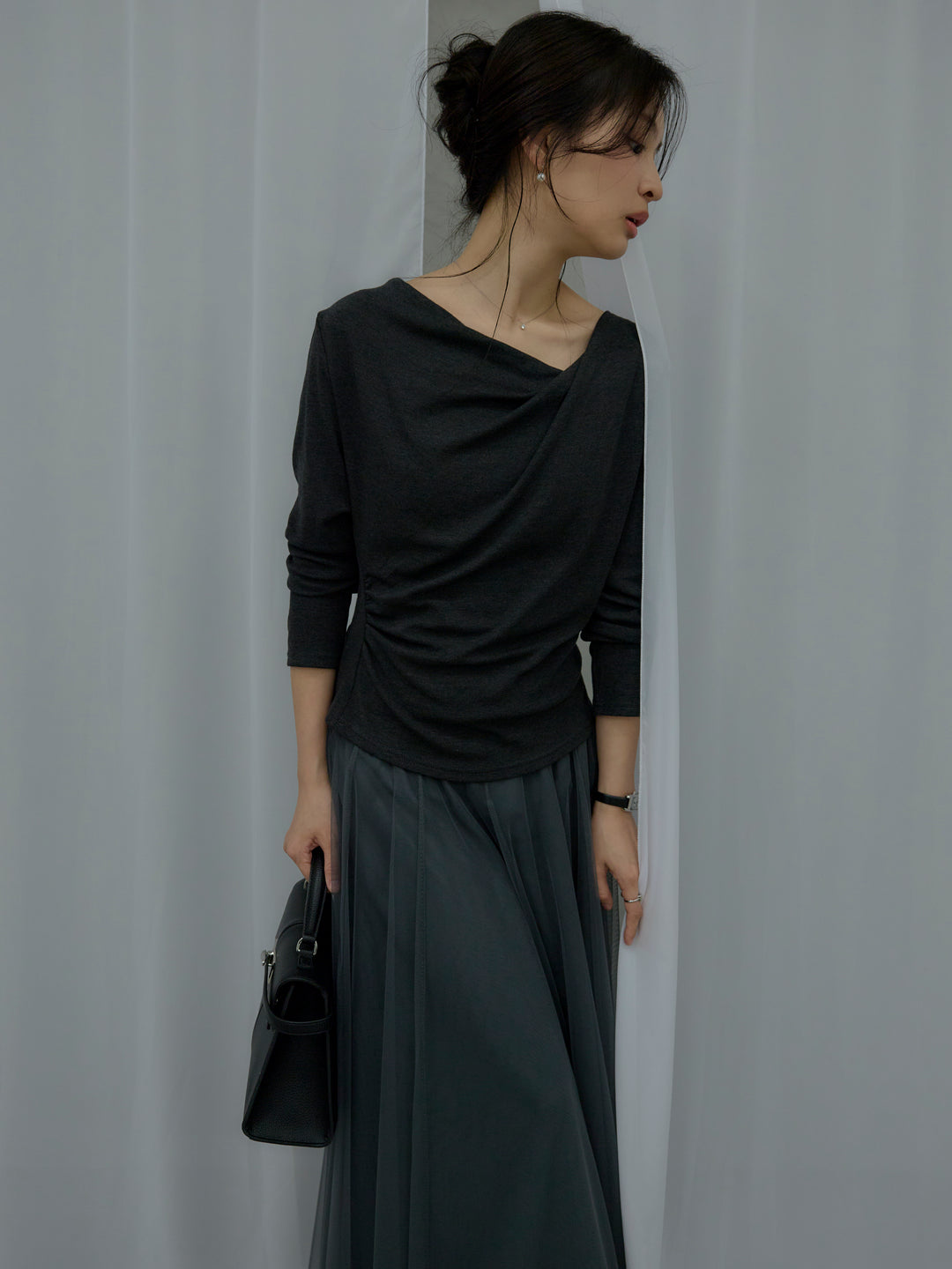 【SET】ドレープデザインカットソー+ボリュームチュールスカート(2set)