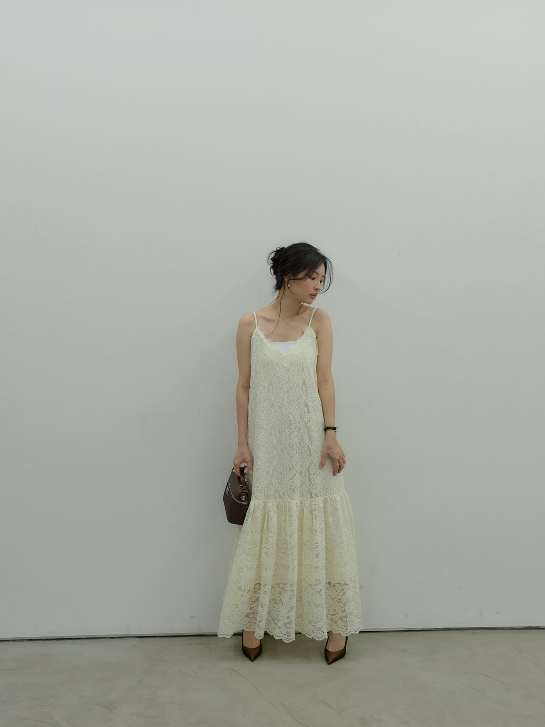 フラワーレースフレアキャミドレス