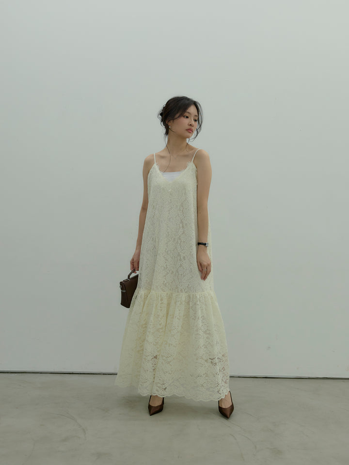 フラワーレースフレアキャミドレス