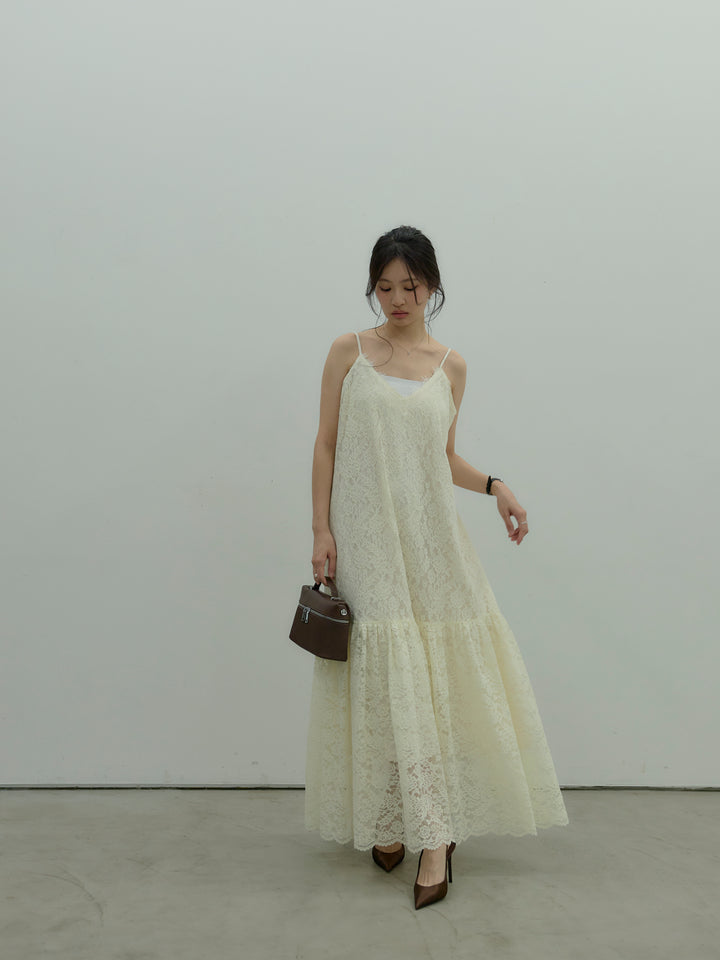 フラワーレースフレアキャミドレス