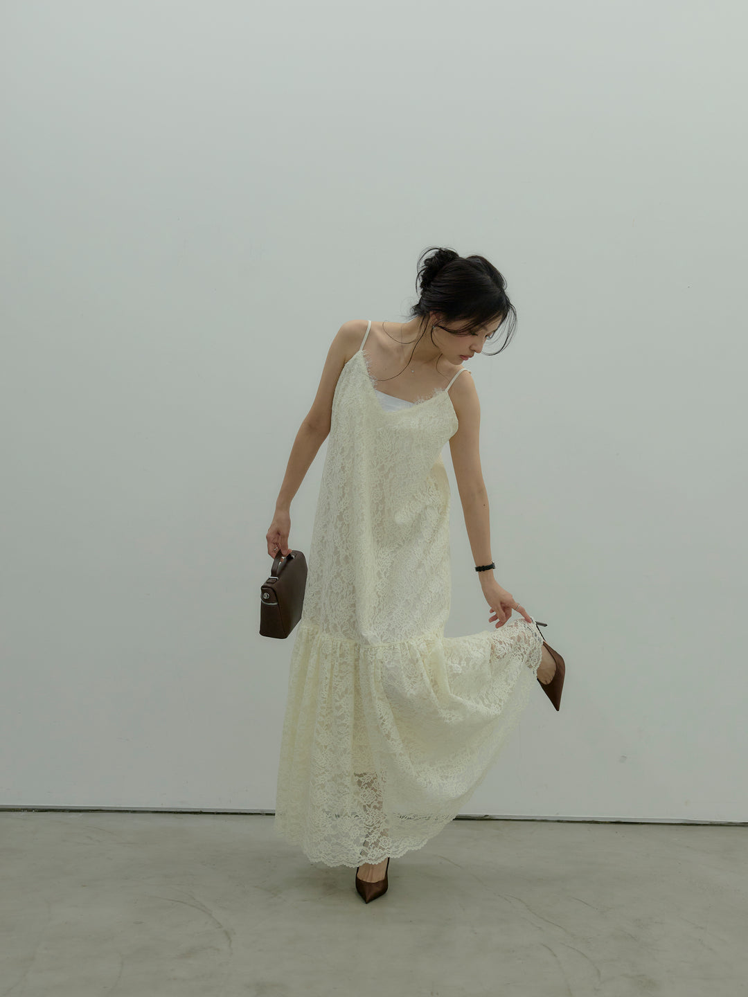 フラワーレースフレアキャミドレス